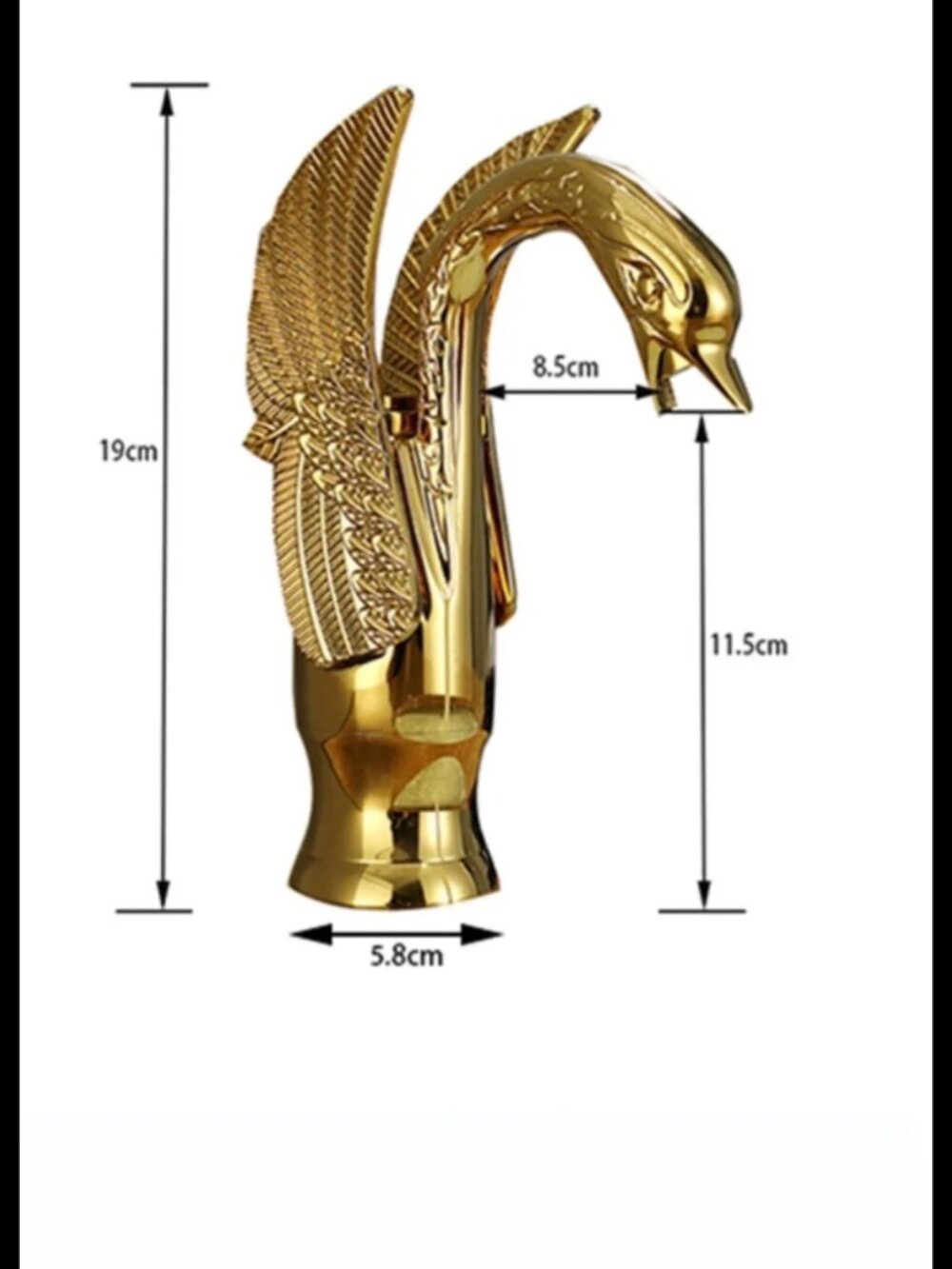 Gold-finished, swan-shaped single-hole bathroom faucet